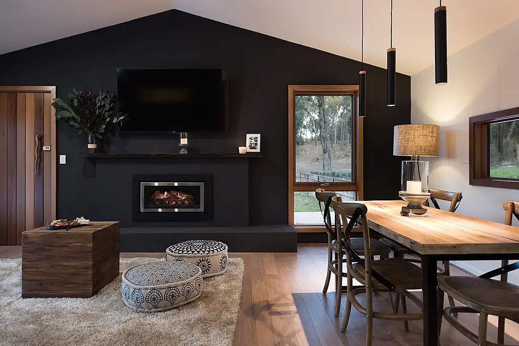 Lounge and dining with the gas fire